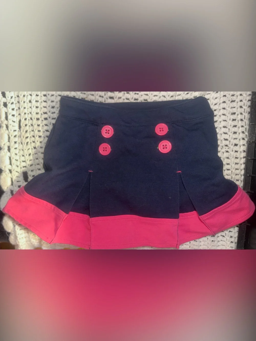 Navy & Hot Pink Button-Trim Skort